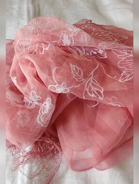 Elegant Pink Floral Sheer Scarf - Brand